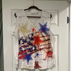 Lands' End Red and Blue Graphic Tank Top